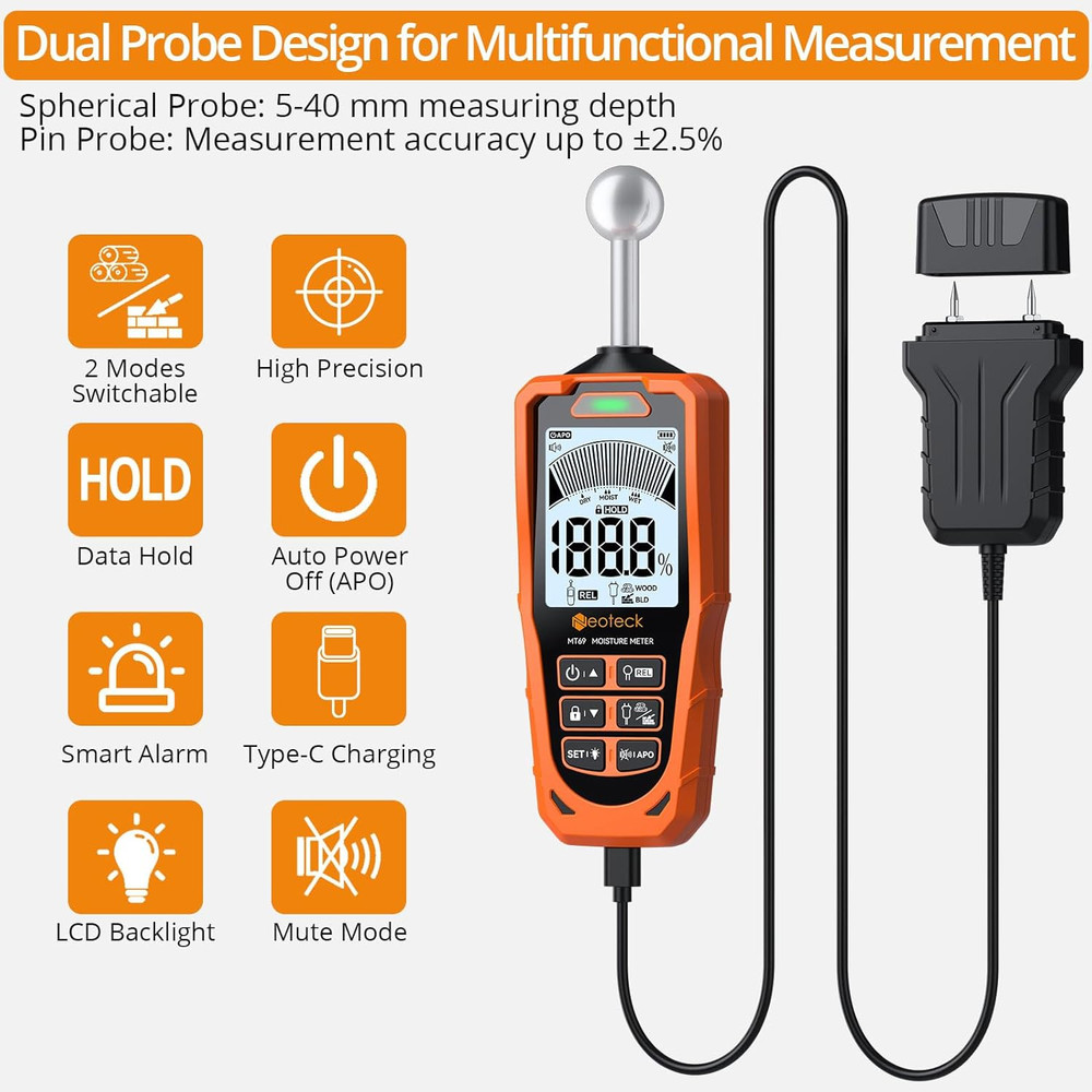 Digital Angle Finder & Moisture Meter with LCD Display & Audio Alert
