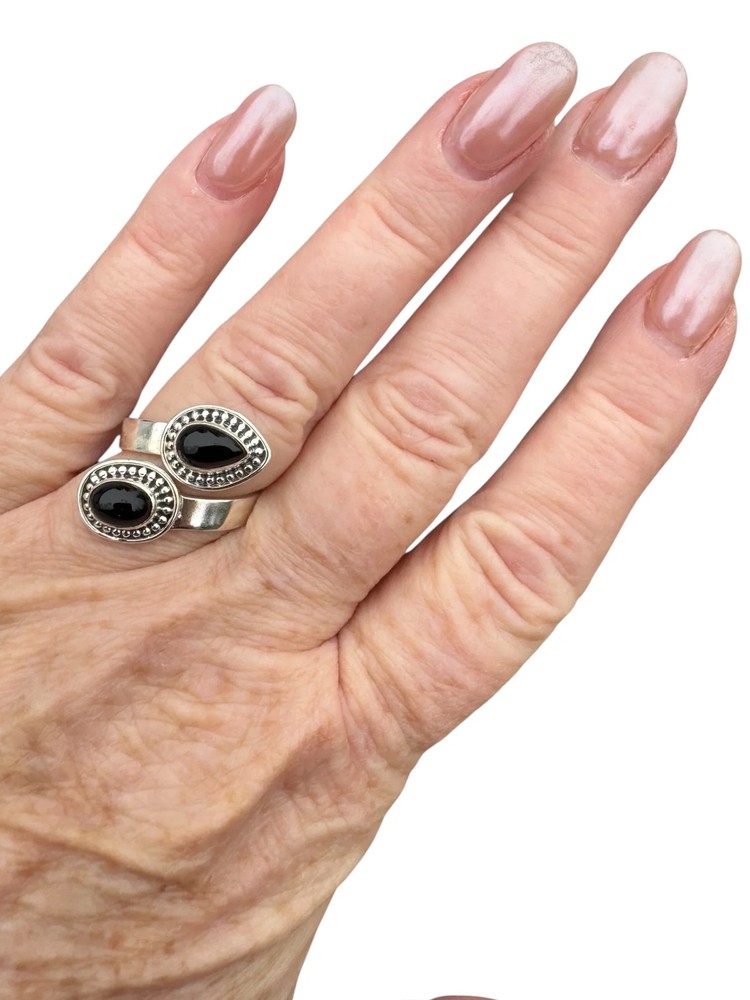 Black Onyx Solid 925 Sterling Silver Ring ADJ