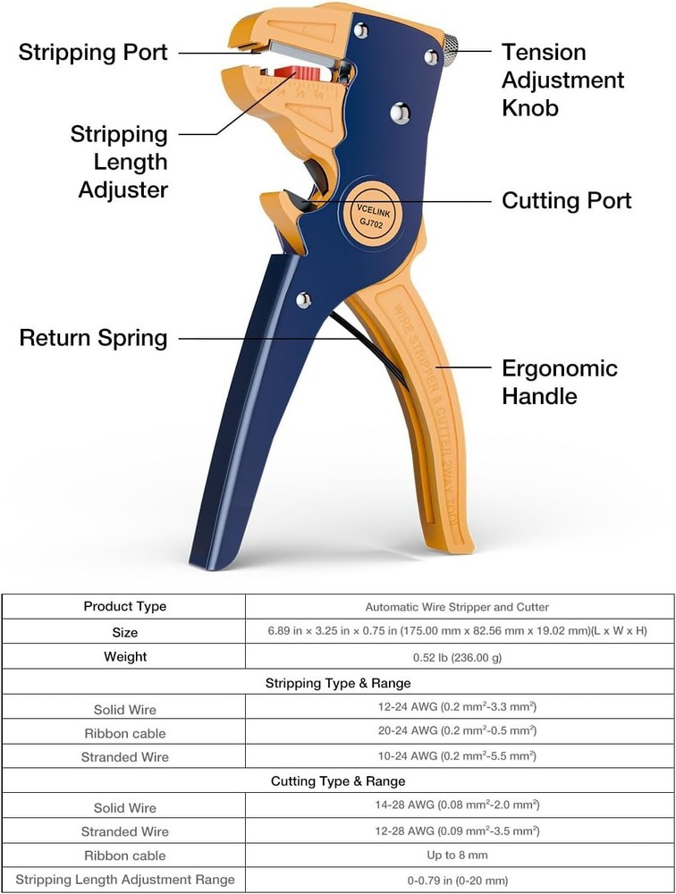 Automatic Adjustable Wire Stripper Tool for Clean Stripping – Compact & Durable