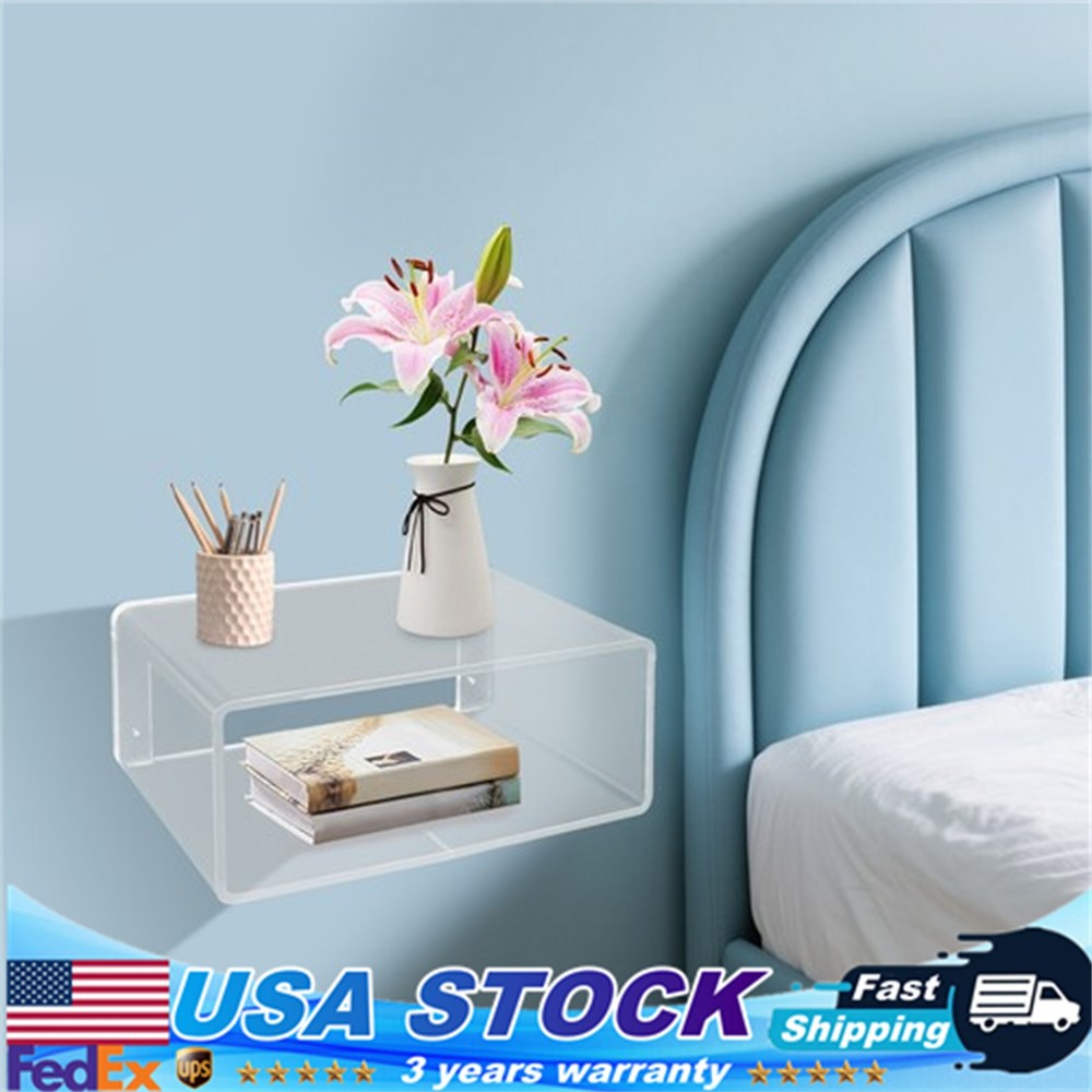 Wall-Mounted Bedside Table Acrylic Floating Nightstand No Assembly Required