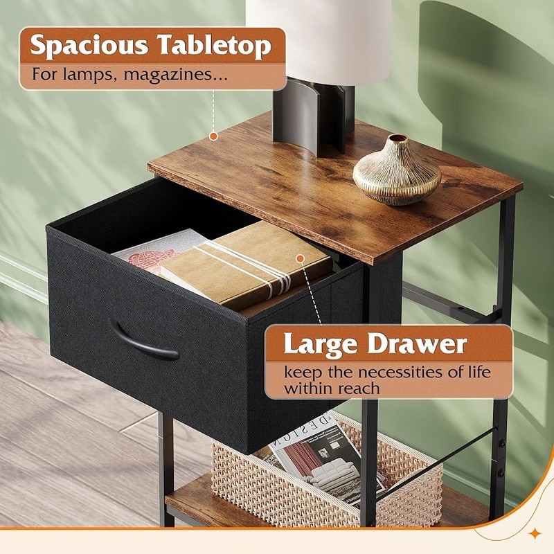 Stylish Nightstand W/ Drawers Multipurpose End Table Bedroom Storage Solutions