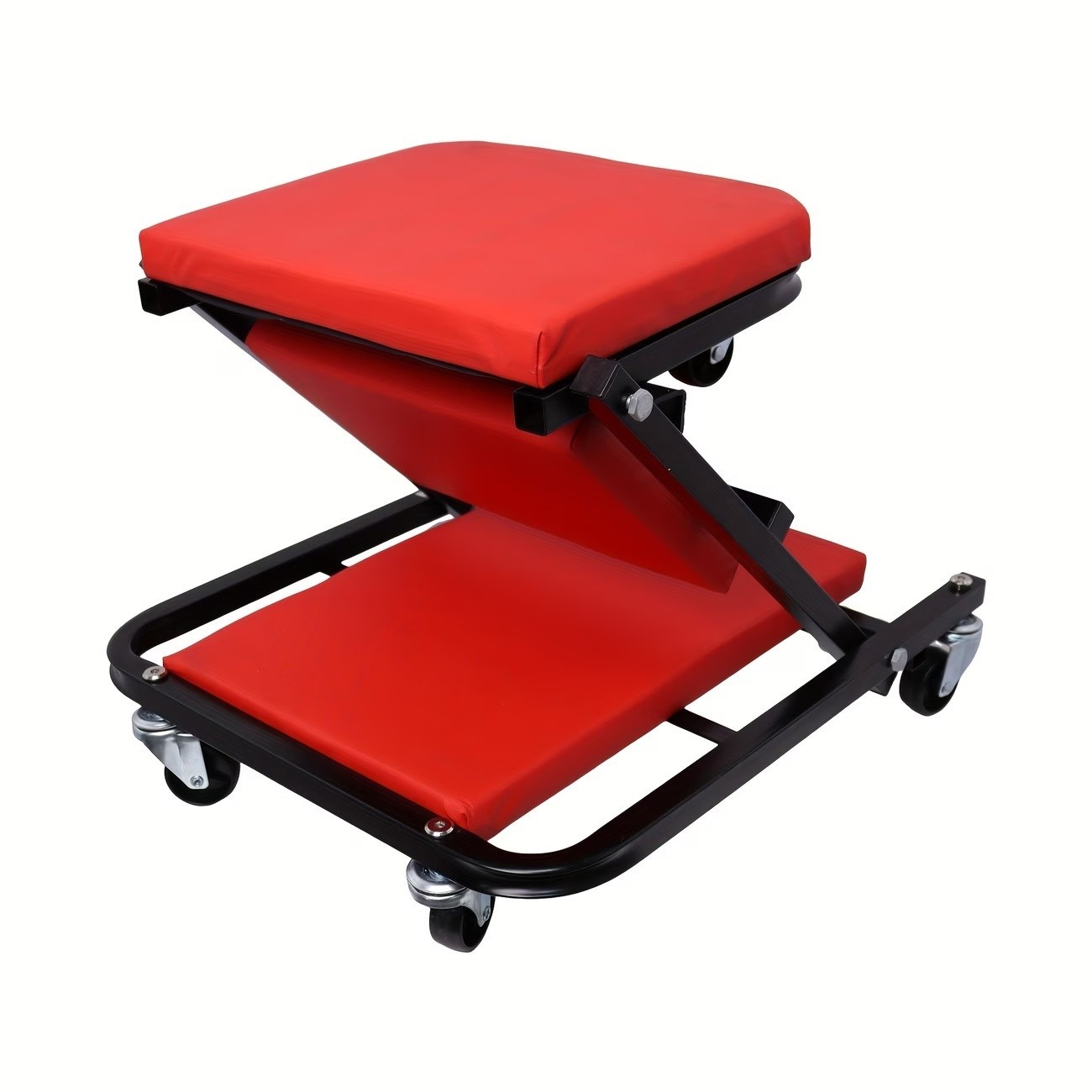 36" Z-Type Mechanic Creeper Seat Foldable 2-in-1 Garage Stool w/6 Wheels Red