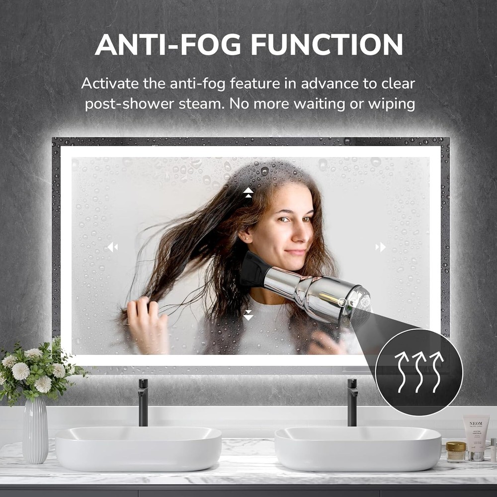 60x36" LED Bathroom Mirror Dimmable Lighted Vanity Mirror, Horizontal & Vertical