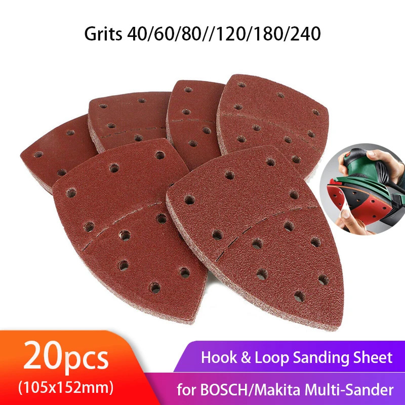 20pcs Mouse Sanding Sheets Hook and Loop Sander Pads 11-Holes Sand Paper Grits 4