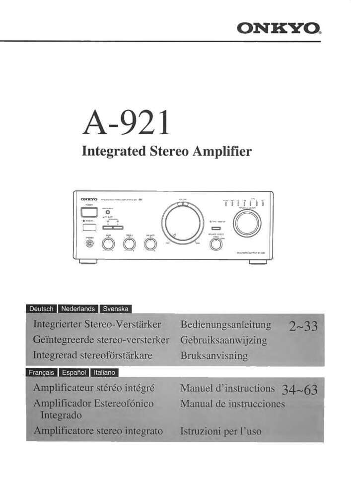 Onkyo A-921 Amplifier Owners Manual