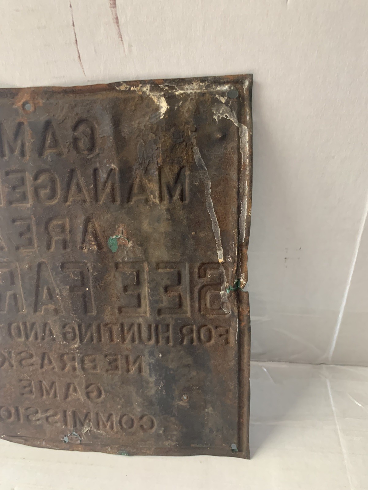 Vintage Nebraska Game Management Area See Farmer For Hunting Metal Sign-VERYRARE