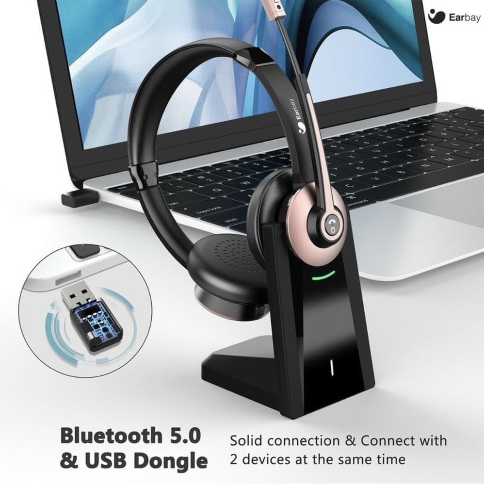 Earbay BT786C-D Wireless Bluetooth USB Headset Boom Mic Base Charging