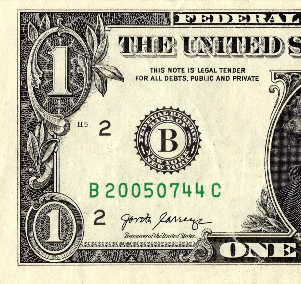 2005 Year Note FANCY SERIAL NUMBER ONE DOLLAR B20050744C