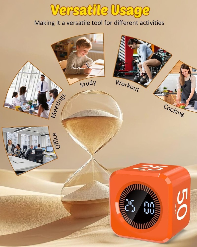 Digital Pomodoro Timer Cube 5/10/25/50min, Visual Productivity Flip Timer for...