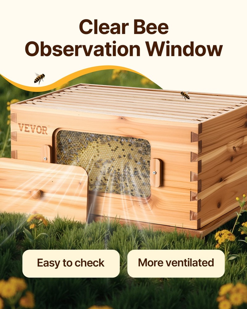 VEVOR Bee Hive Langstroth Kit 10 Deep & 10 Medium Frames with Acrylic Windows
