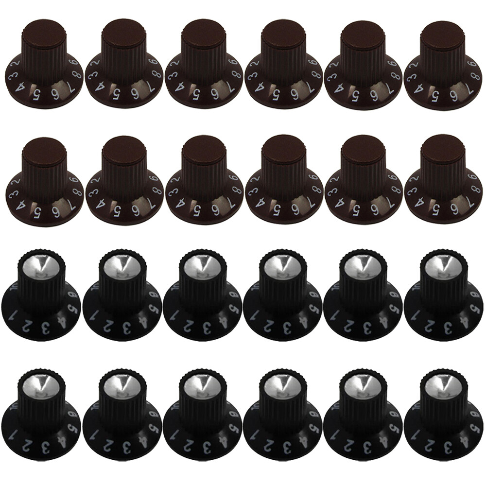 12PCS Guitar AMP Knob Amplifier Skirted Knobs Black Silver Cap For Fender BB