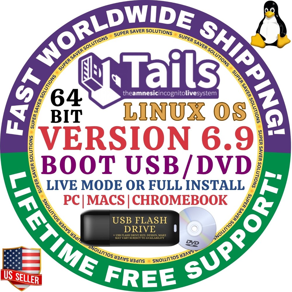 TAILS 6.9 LINUX OS Live Boot/Full Installer, 64-Bit