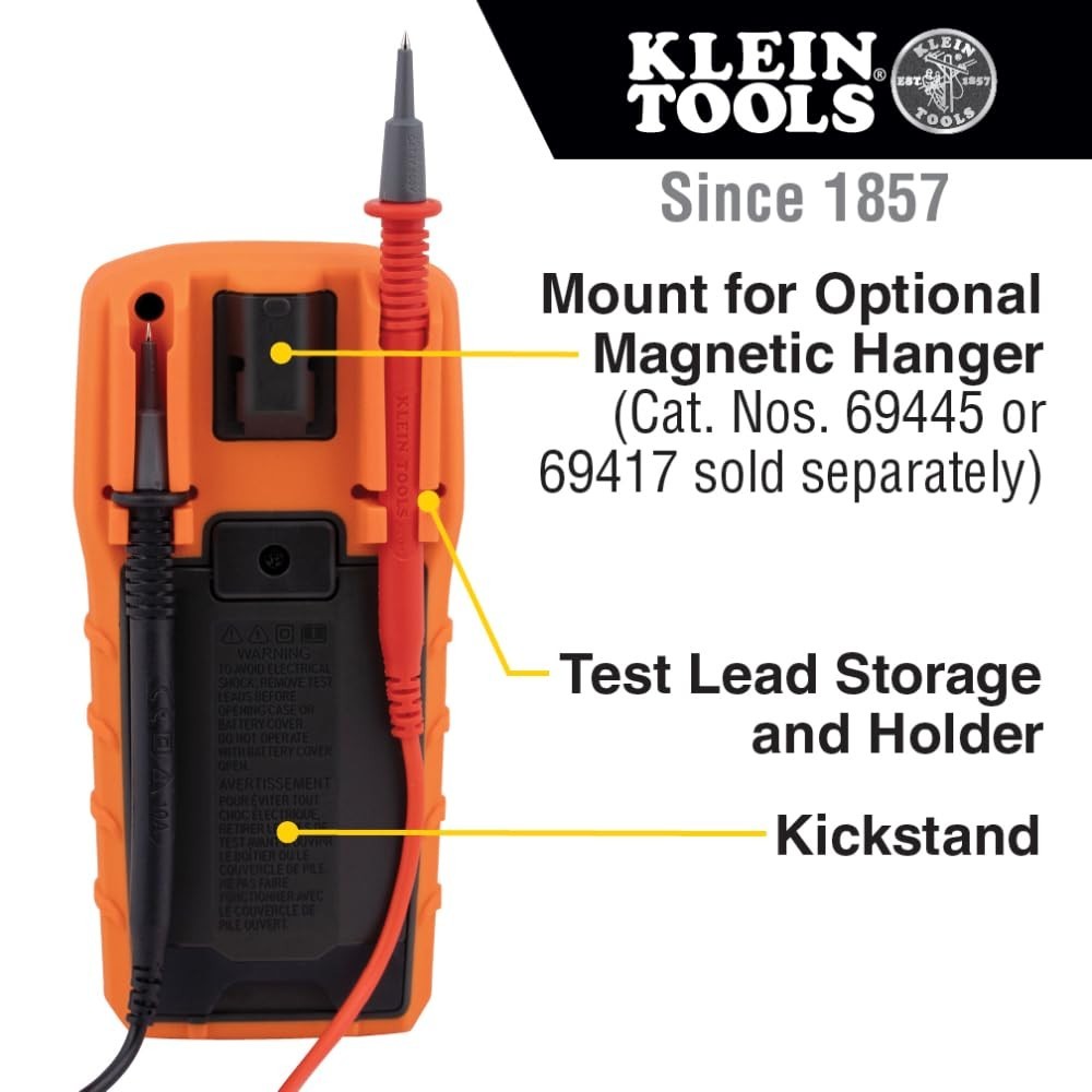 Battery-Powered Digital Multimeter with Backlit Display & Lead Alert Features