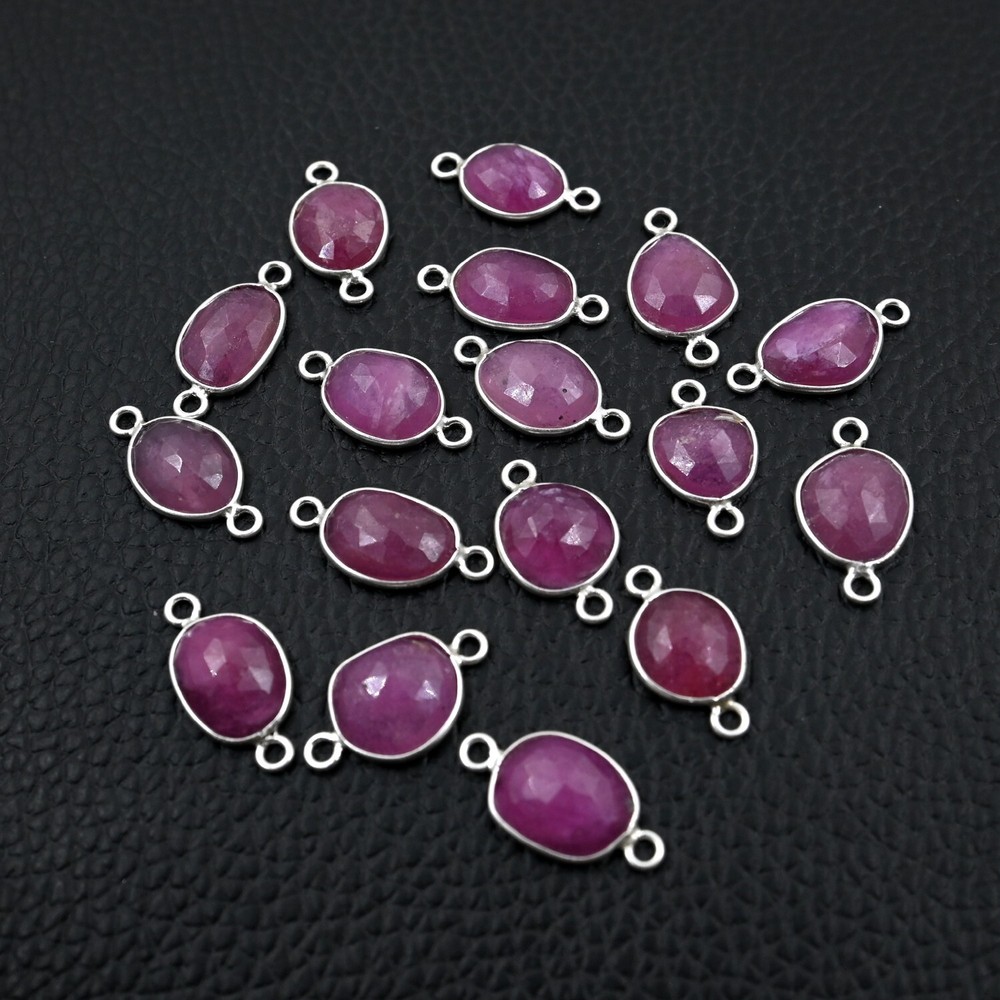 Ruby Bezel Faceted Connectors | Rose Cut Ruby Slice Connectors in 925 Sterling