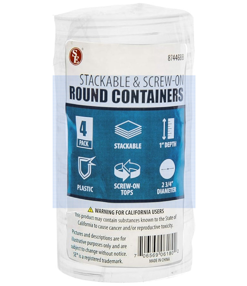 4 each Stacking Round Plastic Containers With Lids Size: 2.75" x 1"