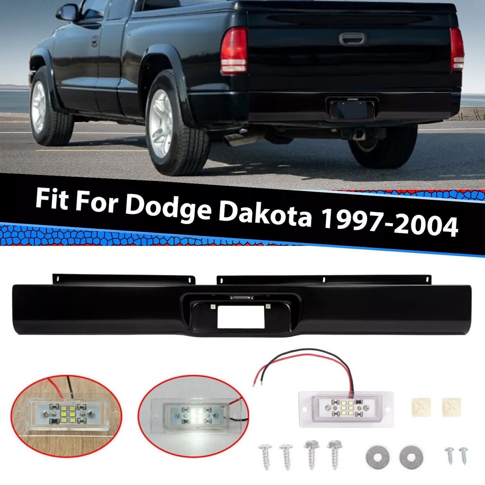 Paintable Rear Bumper Roll Pan W/ LED License Light For Dodge Dakota 1997-2004