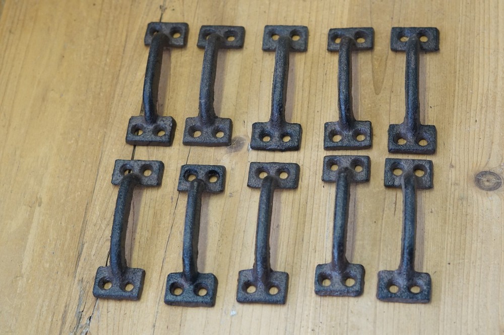 10 CAST IRON HANDLES RUSTIC DRAWER PULLS SMALL 3 5/8" LONG KITCHEN WINDOW DOOR