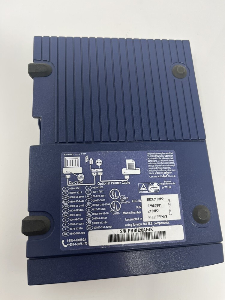 IOMEGA External 100MB Zip Drive Z100P2 Parallel Port Untested
