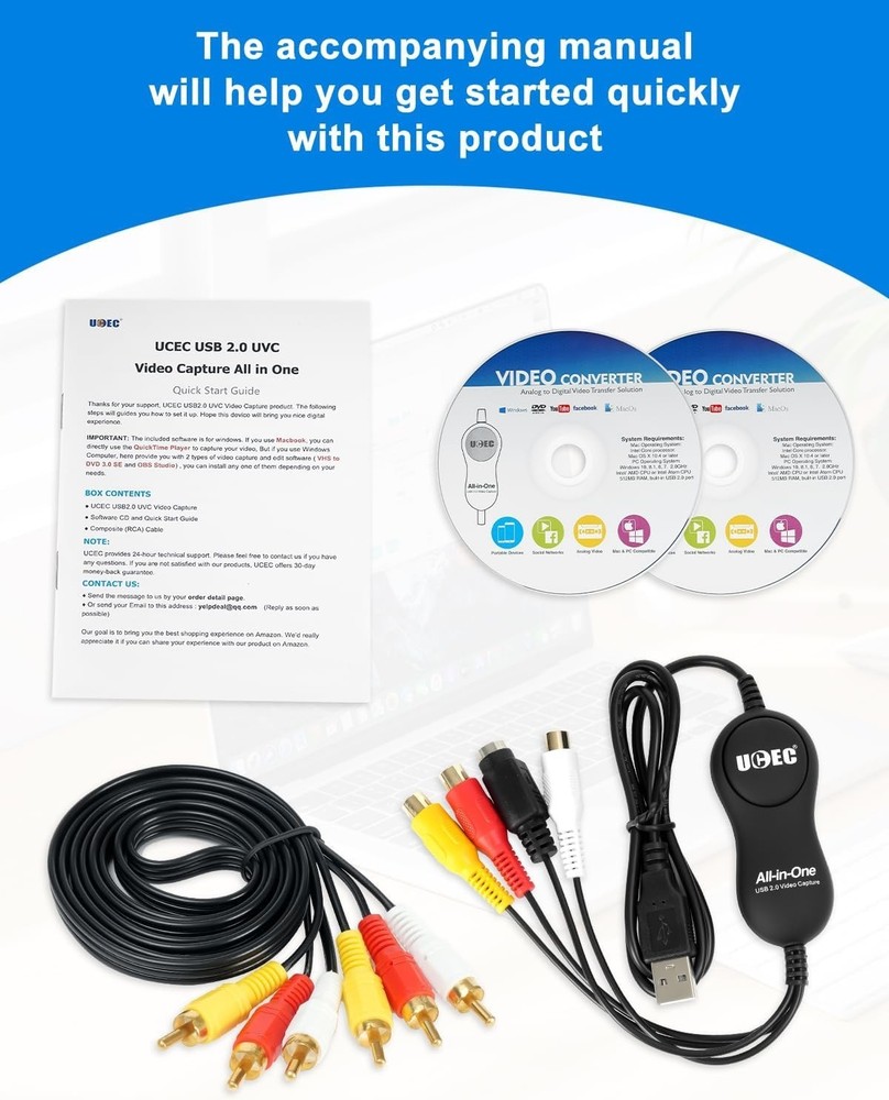 30fps VHS to Digital Conversion Kit with RCA Cable & User Guide for PC/Mac