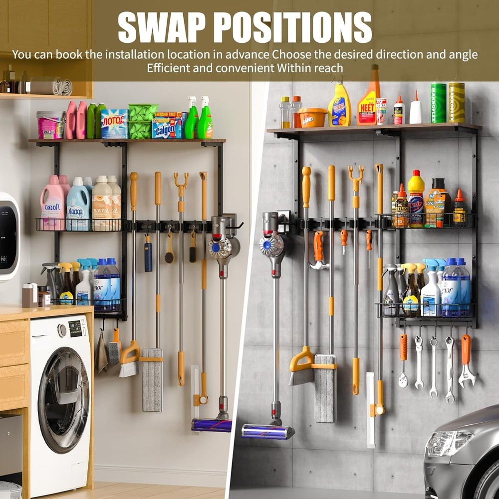 Dust-Proof Multi-Functional Wall Storage Rack for Cleaning Tools - Easy Install