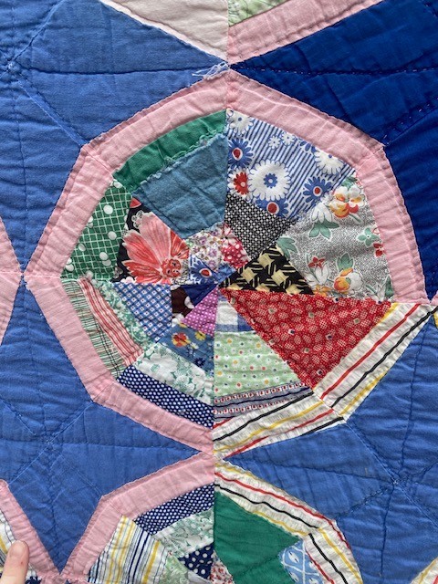 String Scrappy Spiderweb Pattern Quilt Vintage Antique Patchwork Hand Sewn