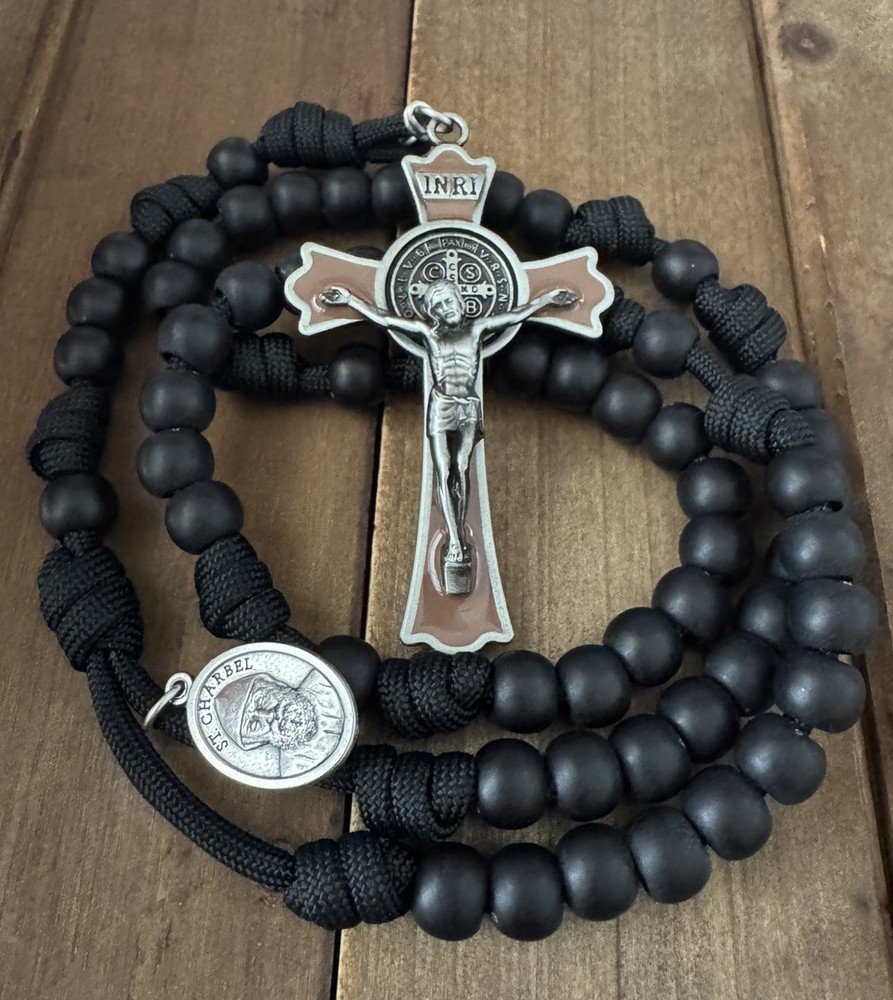 St Charbel Catholic Rosary, Large St Benedict Crucifix, Handmade
