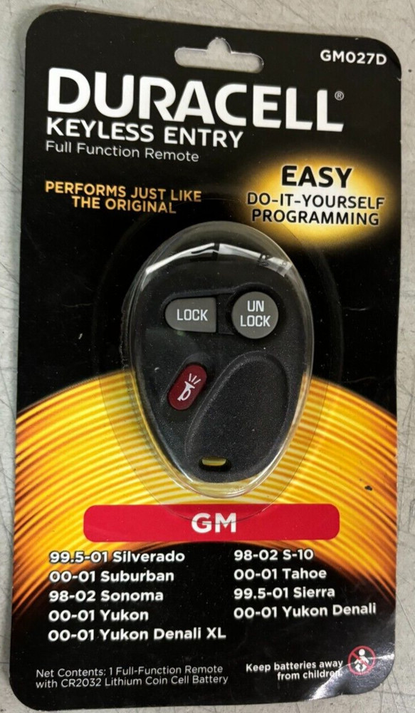New Duracell Keyless Entry Full Function Remote for GM Vehicles GM027D NEW