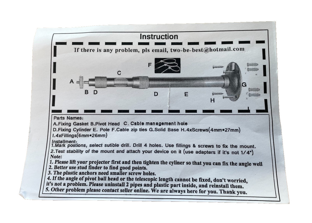2 Be Best Long Projector Mount, Universal Ceiling/Wall Mount, Silver (E870)