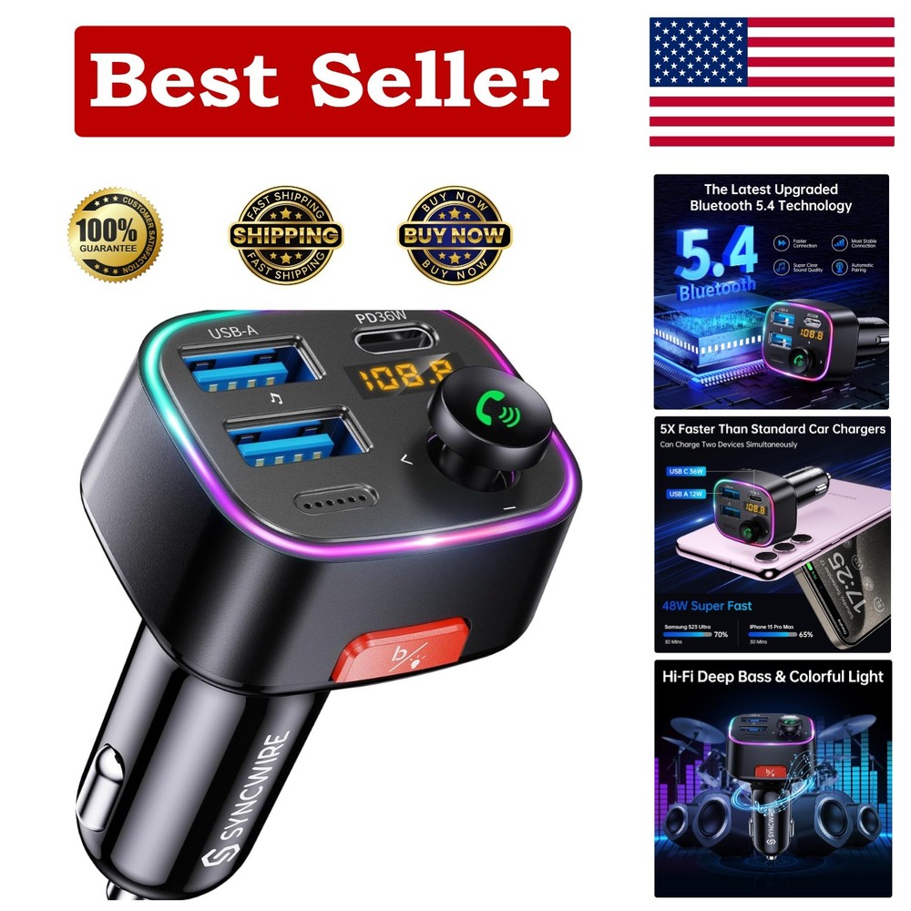 Bluetooth FM Transmitter with Light Switch, Fast Charging & Noise Cancellation