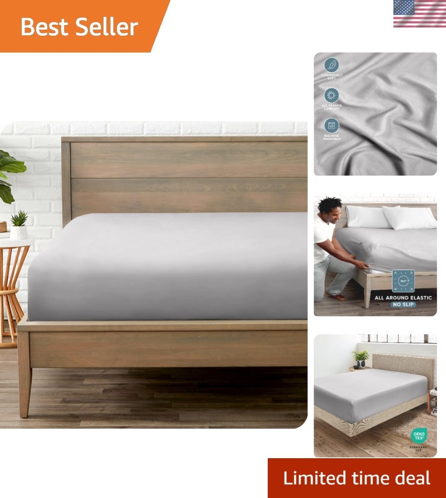 Luxurious King Size Fitted Sheet - 1800 Thread Count Microfiber, Light Grey