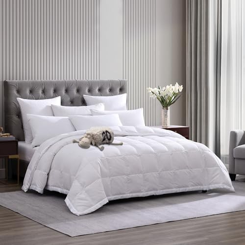 Soft Lightweight Down Blanket,650 Fill Power Microfiber Down King White