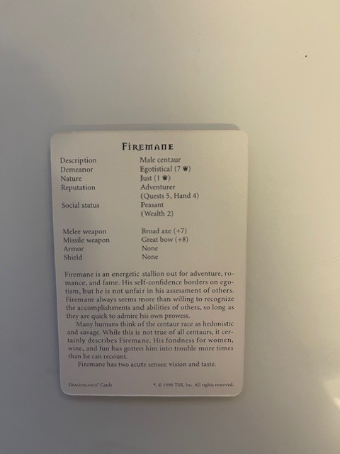 Dragonlance Fifth Age 1996 TSR Fate deck card