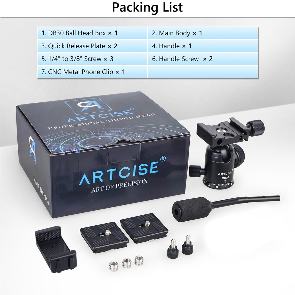 Ball Head with Handle Camera Tripod Ball Head with Two Quick Release Plates a...