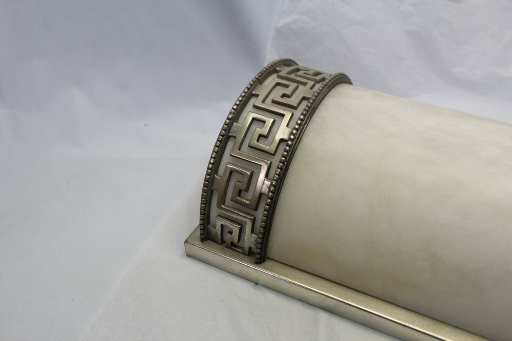 Art Deco Sconces ,Large Size , Real Alabaster , Silvered Bronze frames the Pair