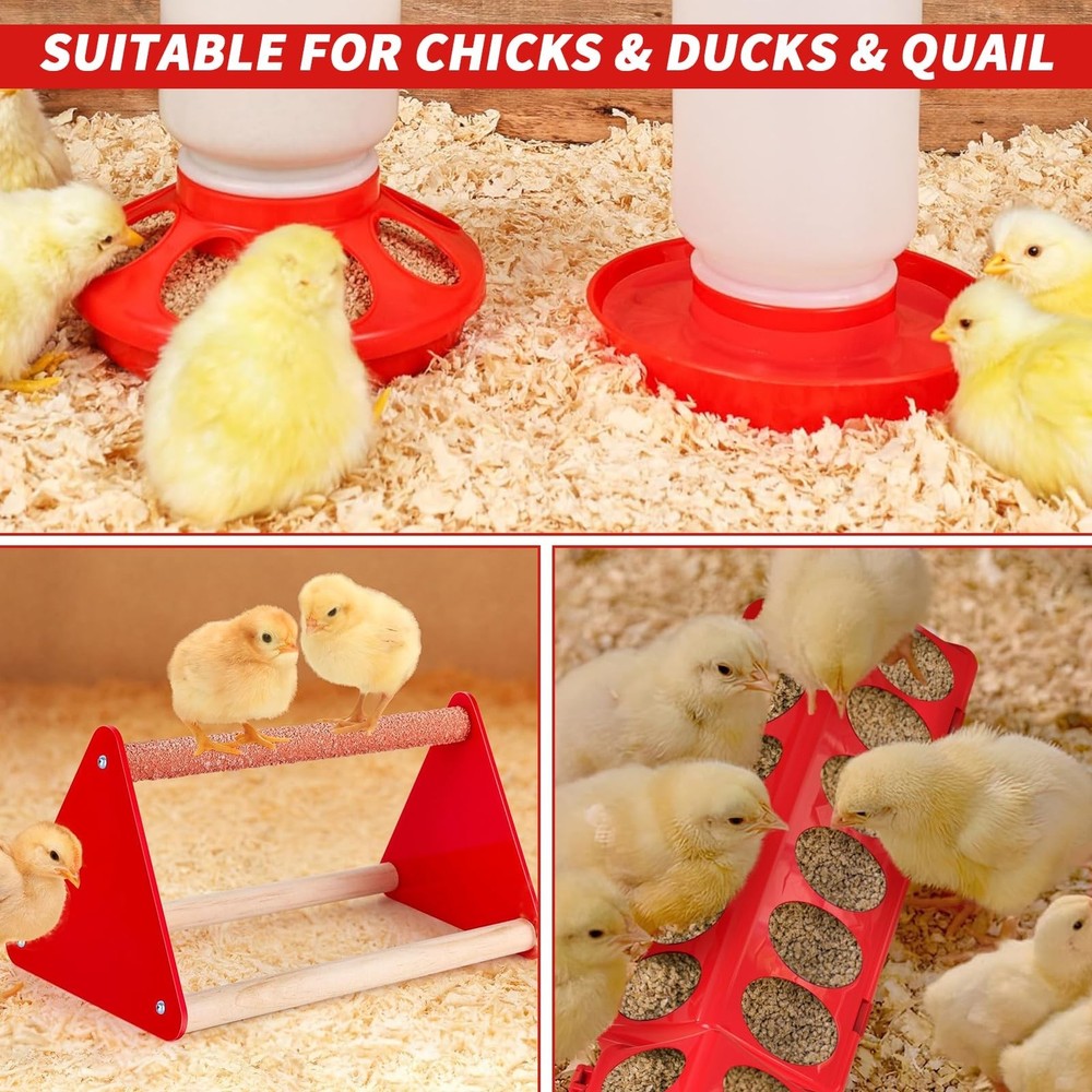 6 Pack Chick Feeder and Waterer Set - Chick Starter Kit with Mini Perch, Auto...