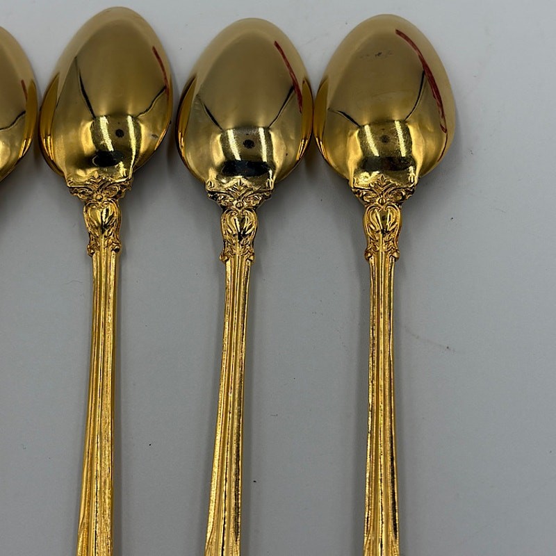 Bundle 5 Gold Electroplated Stainless Steel Flatware Teaspoons Spoons Long
