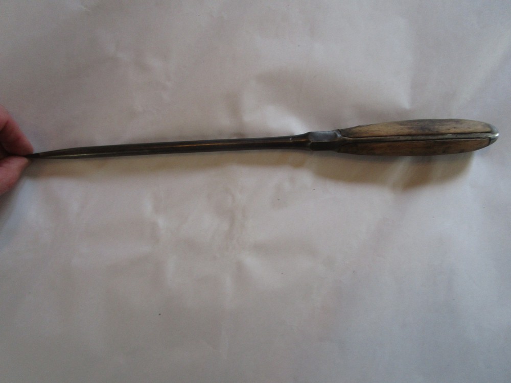 Antique Split Wood Perfect Handle Large Screwdriver, Flat Head, 16", Merit