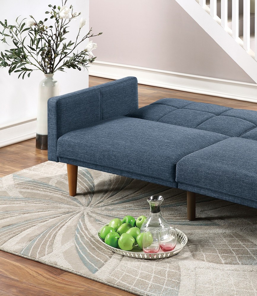 Transitional Look Living Room Sofa Couch Convertible Bed Navy Polyfiber 1pc Tuft