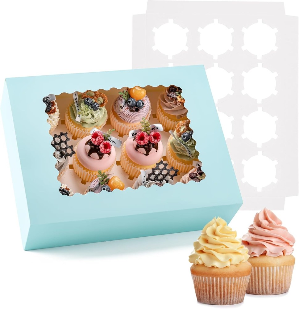 6 Pack Cupcake Boxes Holds 12 Count Baby Blue