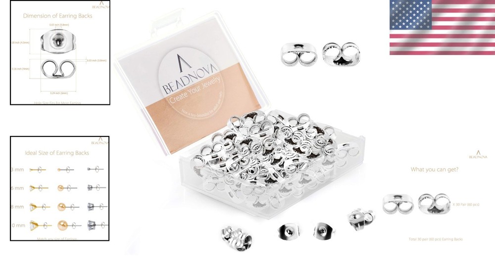 Polished Locking Earring Backs – 60 Surgical Steel Stud Backings for Comfort