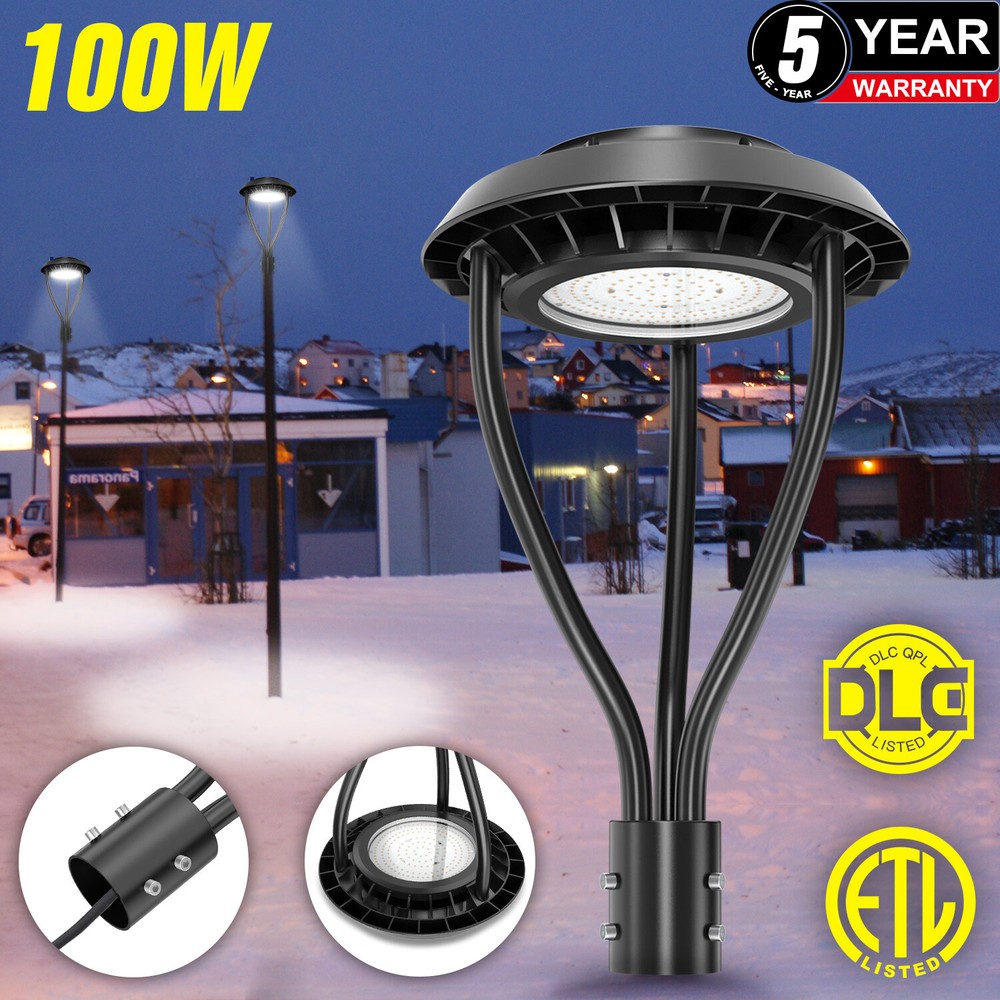100W LED Post Top Lights 400W Equivalent Circular Area Pole Lights for Pathway