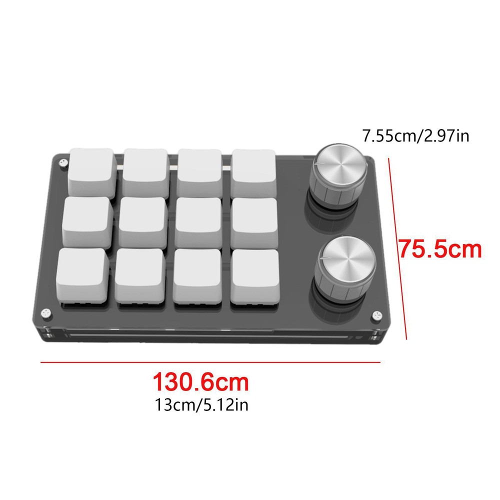 USB-C Mini 12 Keys+2 Knobs Mechanical Keyboard Programmable Keypad Driver-Free