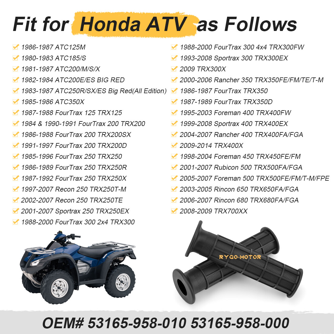 2 x Handlebar Grips for Honda ATC125 ATC185 ATC200 ATC250 ATC350 53165-958-010