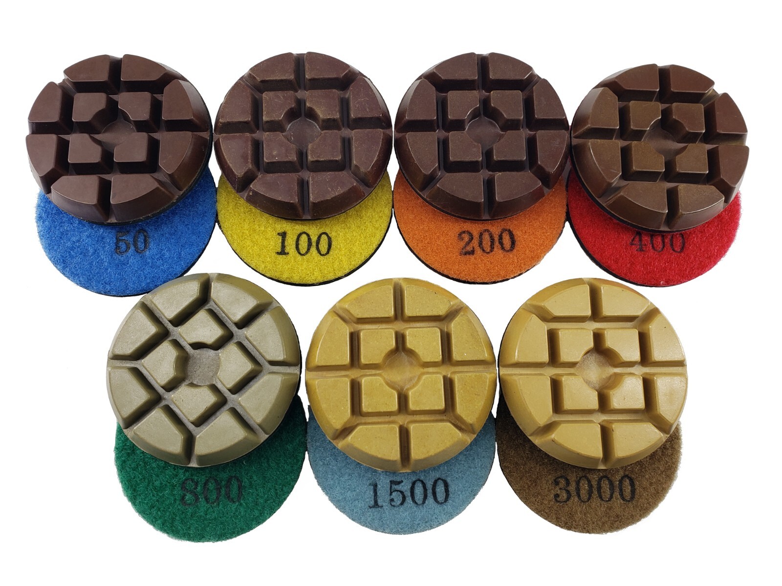 3" Resin Bond Diamond Polishing Pads, Dark or White Resin, Wet or Dry, Set of 3