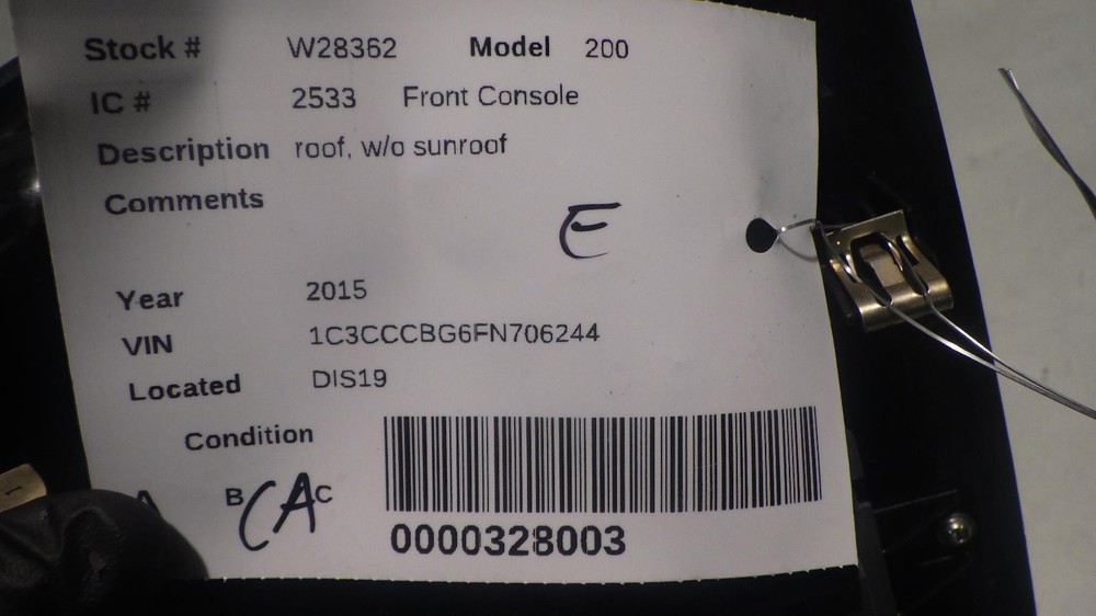 15 CHRYSLER 200 Front Console roof