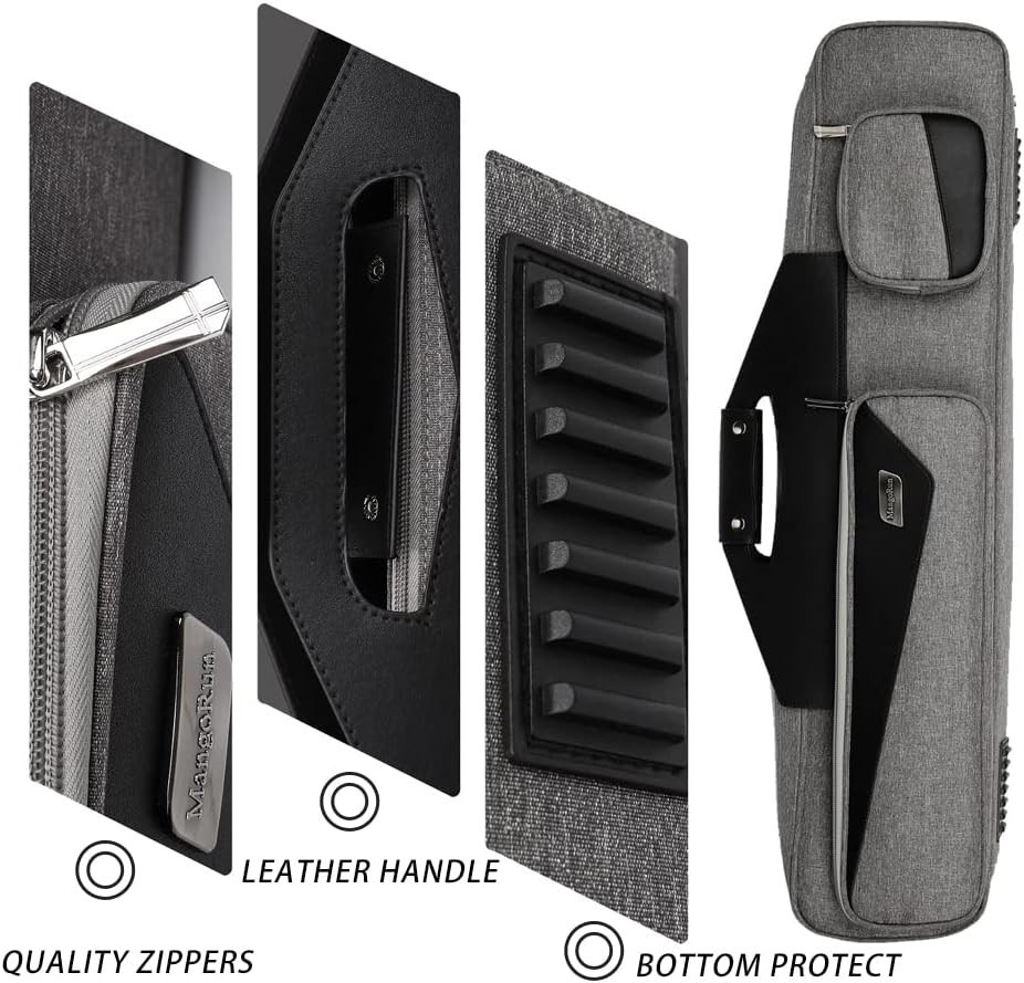 Multi-Compartment 4x4 Billiard Cue Case with Utility Pocket & Adjustable Straps