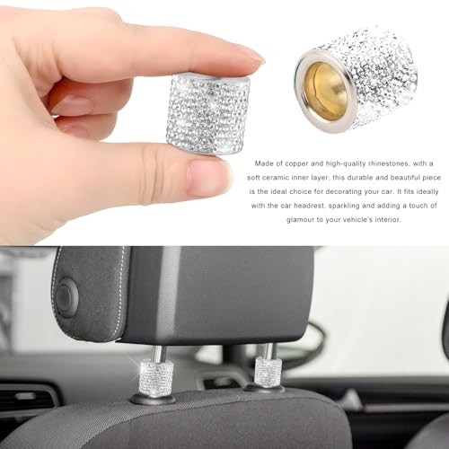 4 PCS Car Headrest Collars, Bling Rhinestone Headrest Collars Auto White