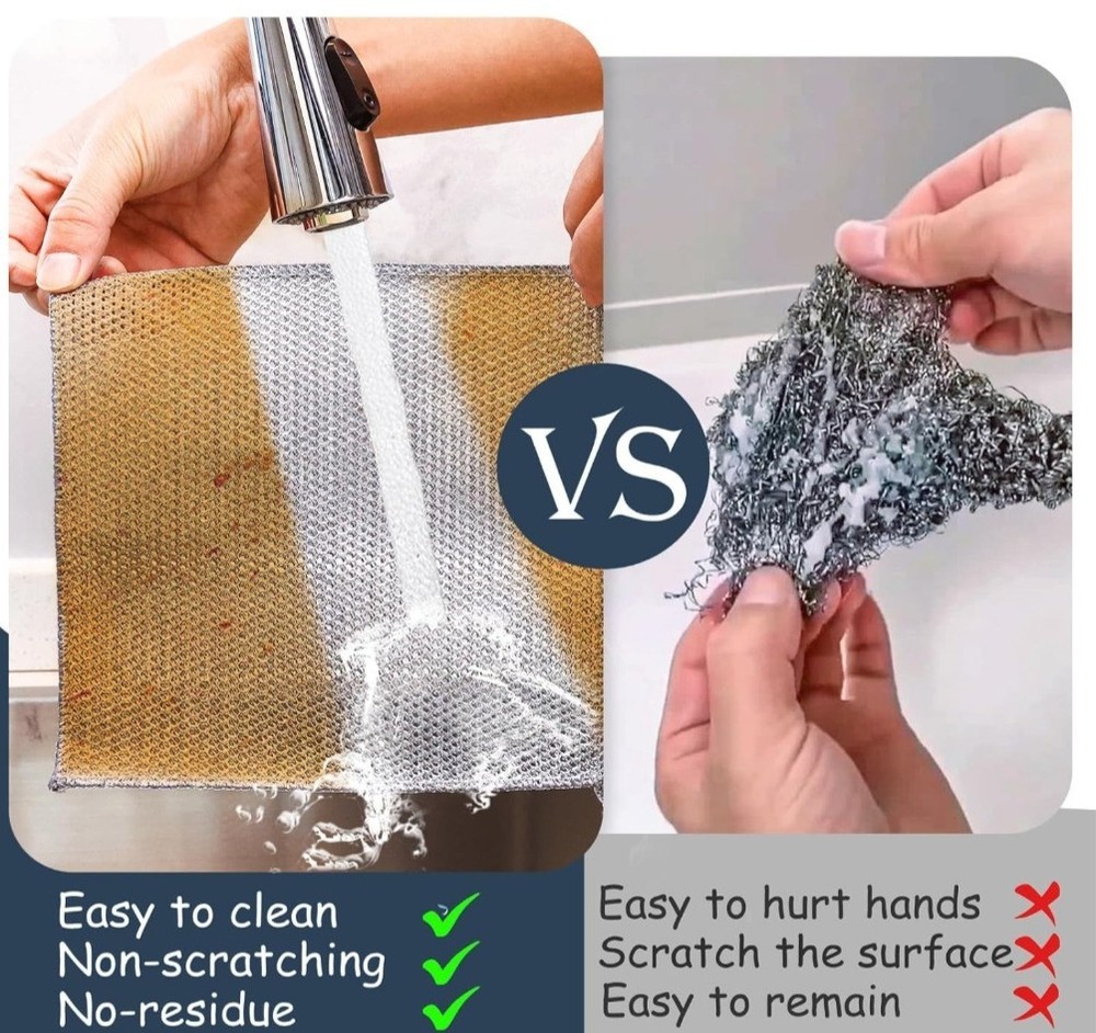 12pc Wire Dishcloth Non-Scratch Triple Layer Mesh Cleaning Rag Kitchen Scrubber.