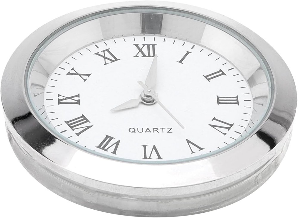 1-1/2 Inch (37 mm) Round mini Quartz Clock Insert Replacement Small, Silver