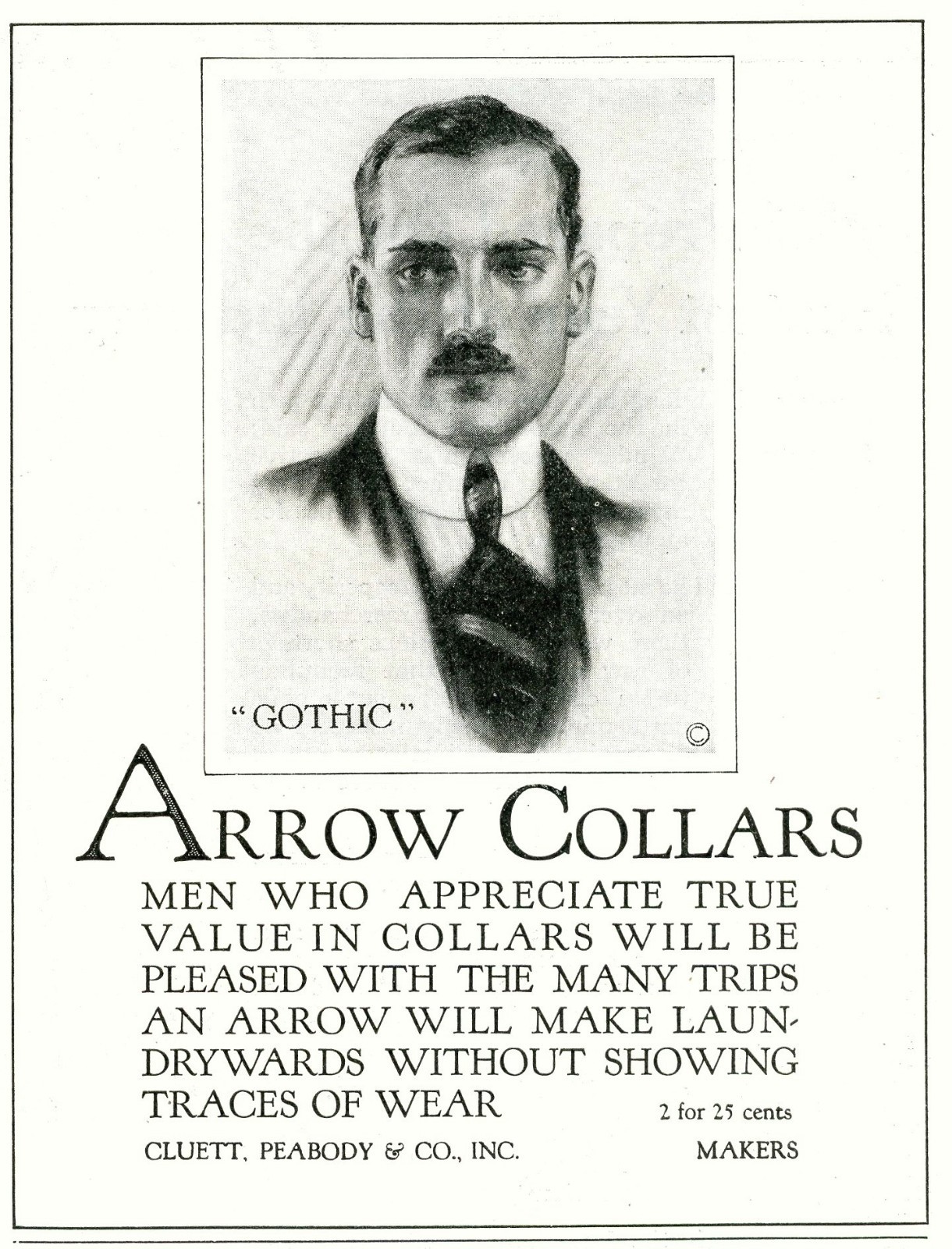 1916 Original Arrow Collars Ad. JC Leyendecker Art. Gothic Model. Gay Interest